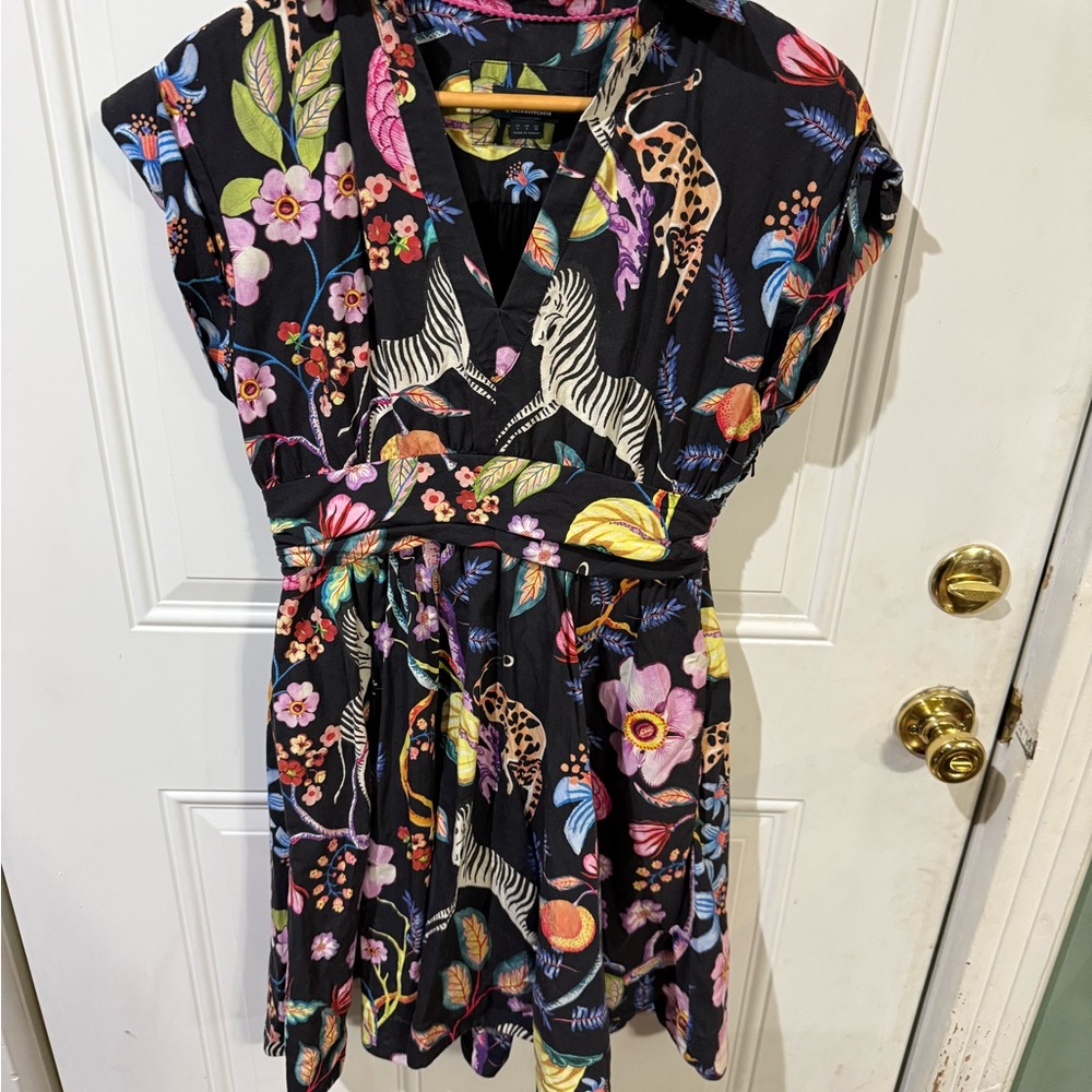 Maeve by Anthropologie Black Flora and Fauna Animal Print Floral Dress